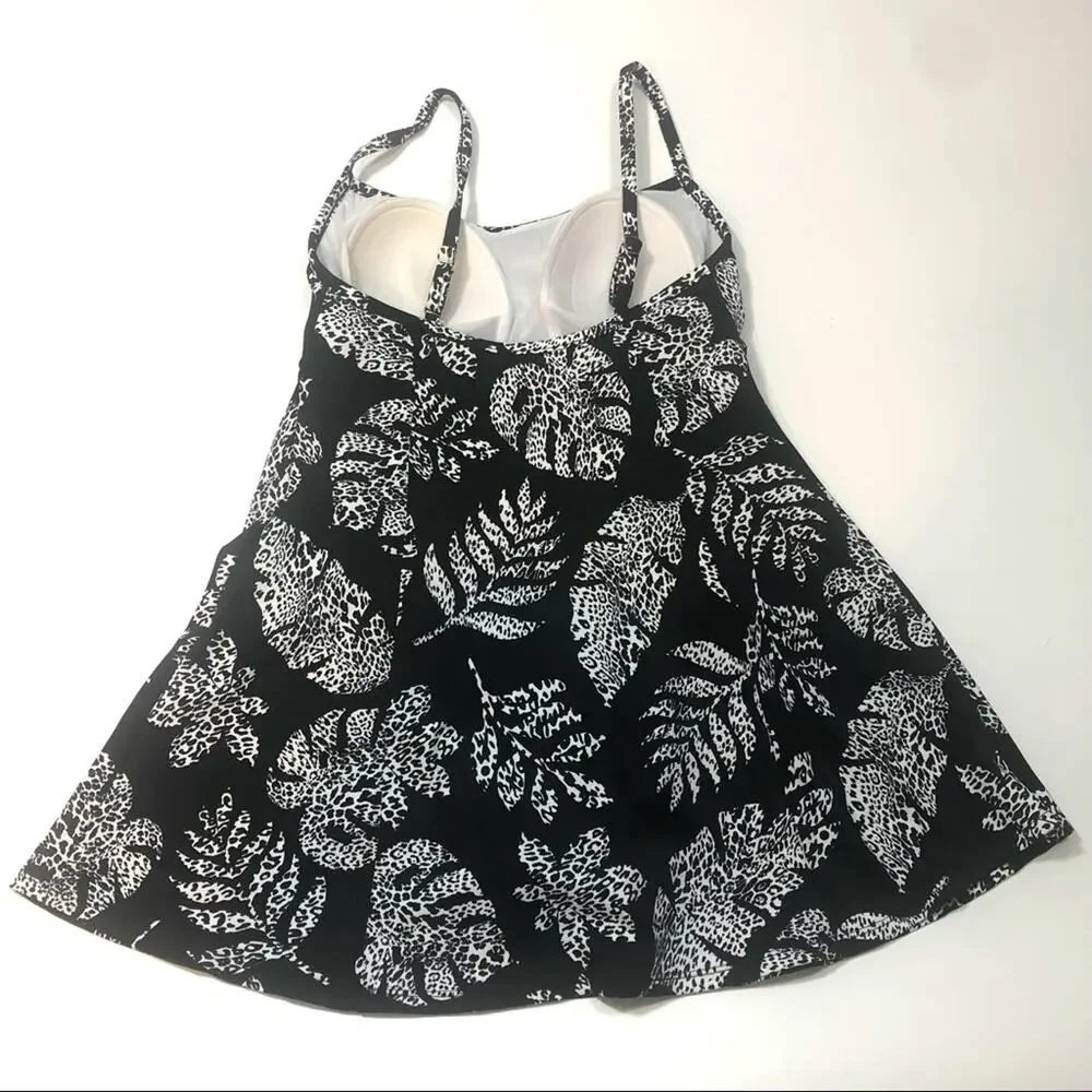 Swim Solutions LEAVES Empire-Waist  Swimdress